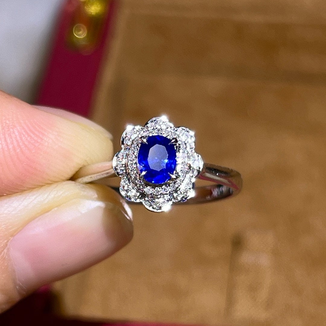 14k Gold 0.58 Ctw Natural Sapphire & Diamond Ring - 3