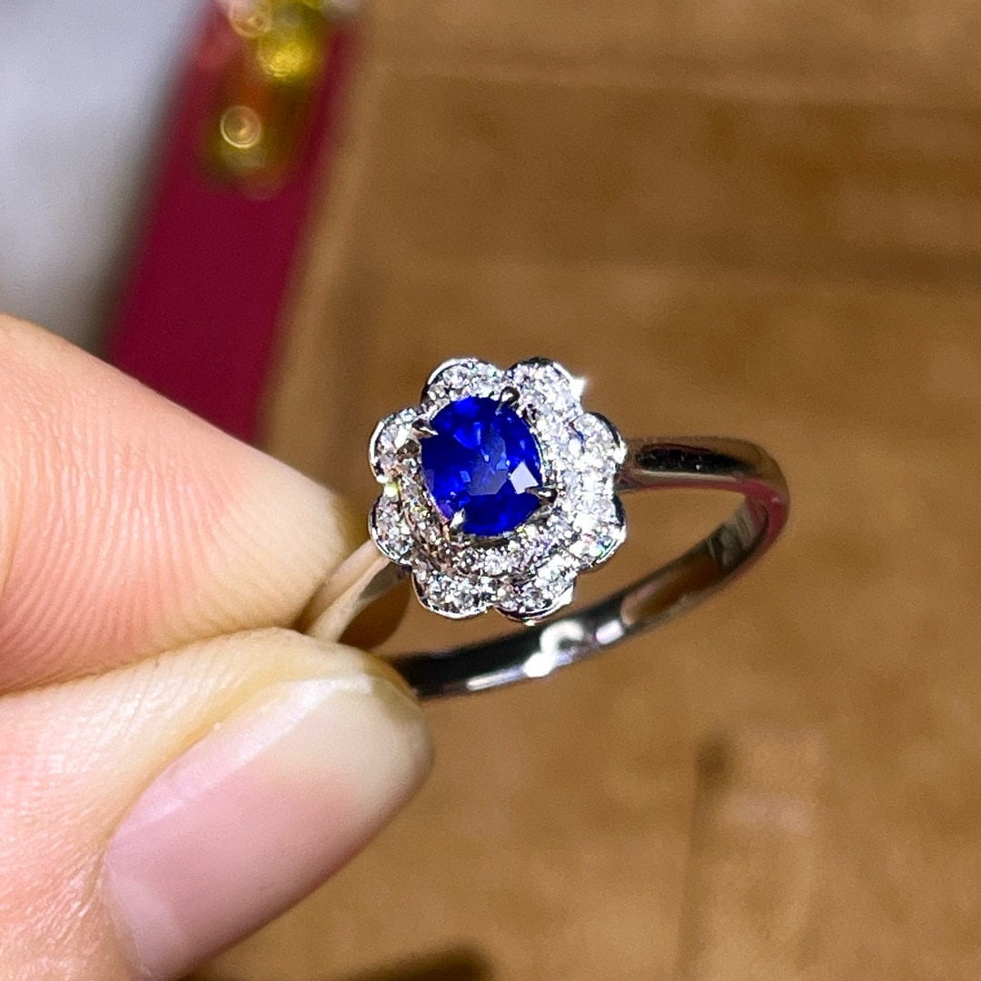 14k Gold 0.58 Ctw Natural Sapphire & Diamond Ring - 5