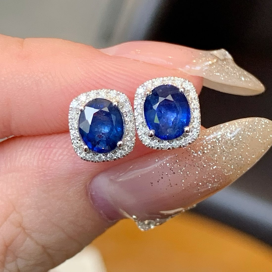 14k Gold 2.22 Ctw Natural Sapphire & Diamond Earrings - 3