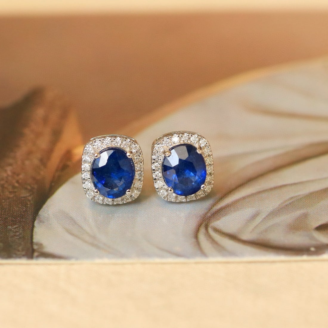 14k Gold 2.22 Ctw Natural Sapphire & Diamond Earrings - 6