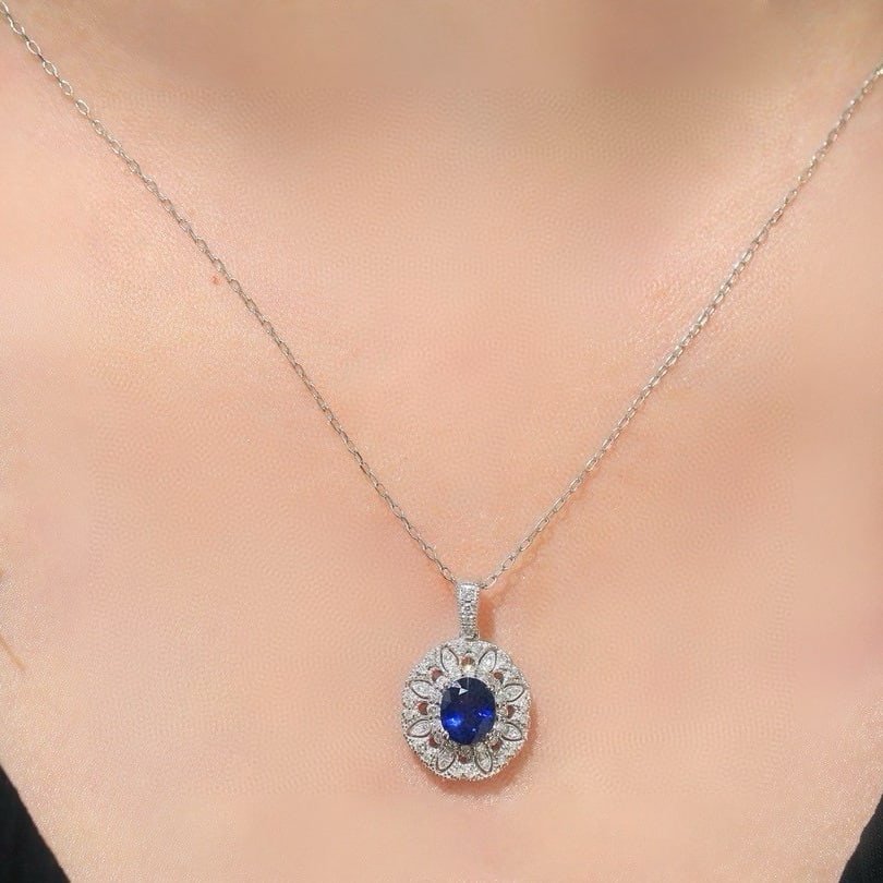 14k Gold 1.03 Ctw Natural Sapphire & Diamond Pendant( Without Chain ) - 6
