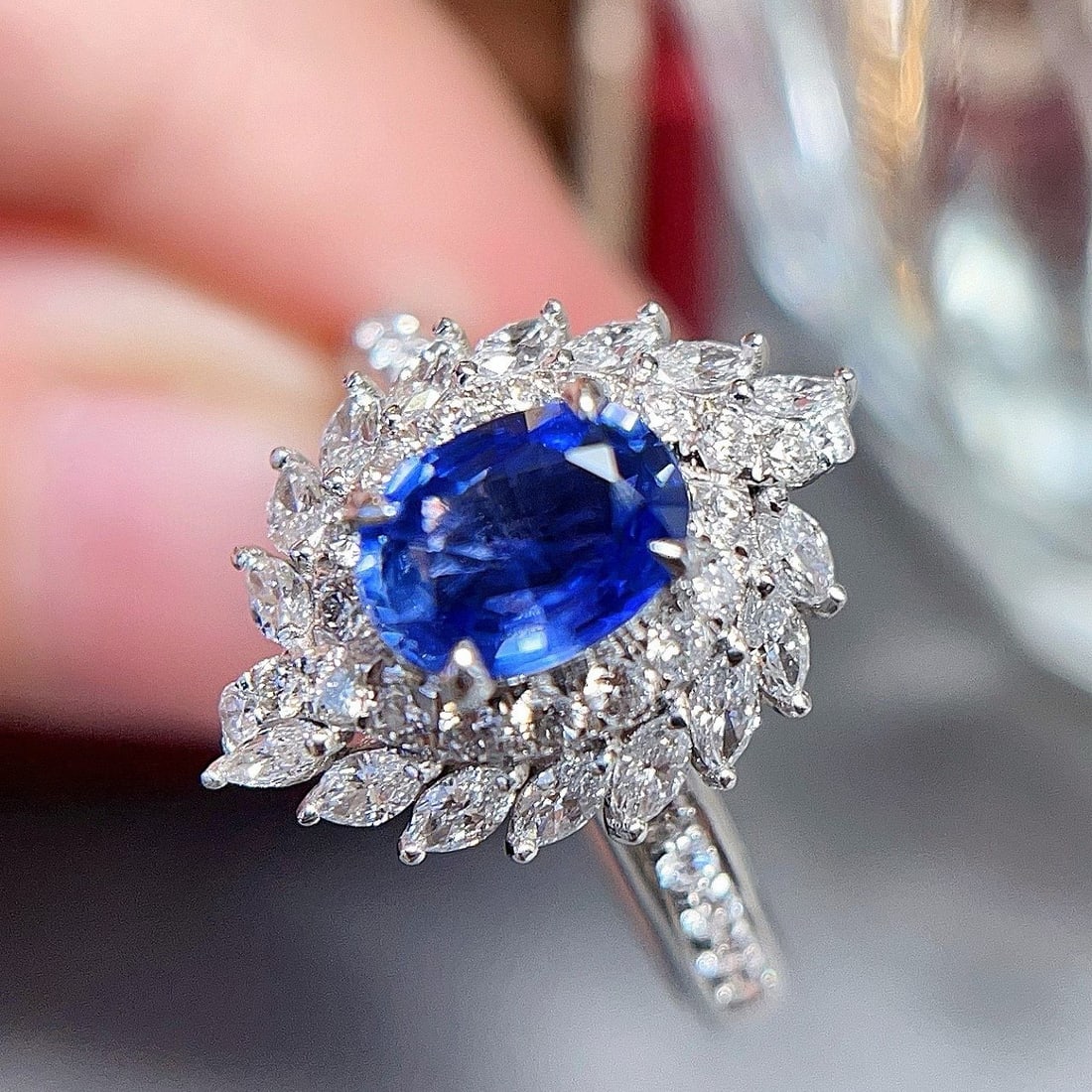 14k Gold 0.8 Ct Natural Sapphire & Diamond Ring - 2