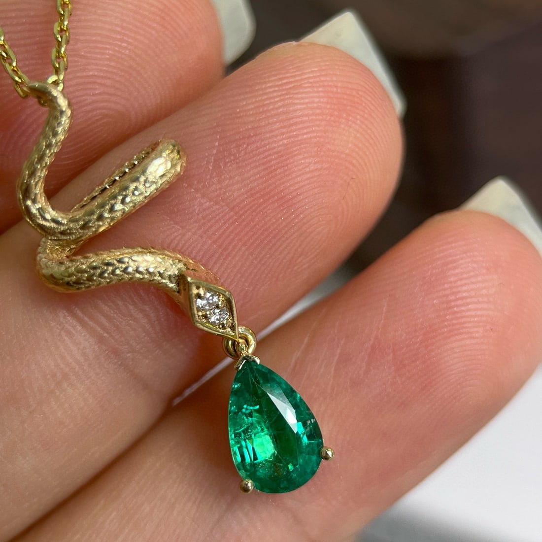 14k Gold 0.95 Ctw Vivid Green Natural Emerald & Diamond Pendant( Without Chain ) - 3