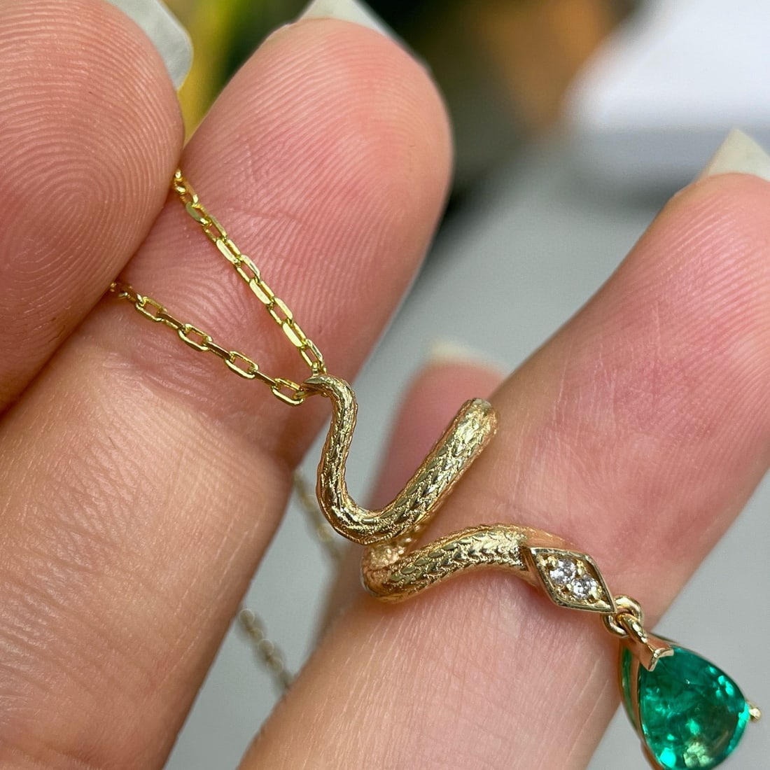 14k Gold 0.95 Ctw Vivid Green Natural Emerald & Diamond Pendant( Without Chain ) - 6