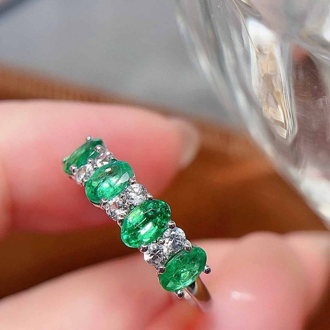 14k Gold 1 Ct Vivid Green Natural Emerald & Sapphire Ring - 5