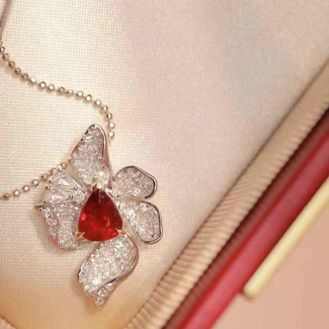 14k Gold 1.55 Ctw Natural Ruby & Diamond Pendant( Without Chain ) - 3