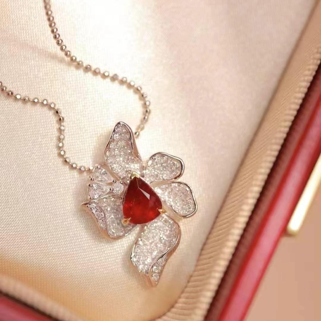 14k Gold 1.55 Ctw Natural Ruby & Diamond Pendant( Without Chain ) - 4