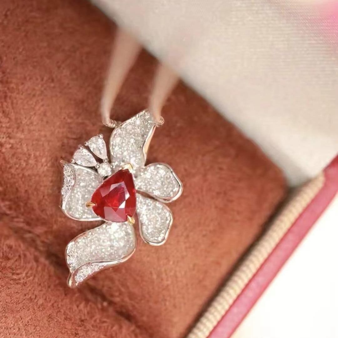 14k Gold 1.55 Ctw Natural Ruby & Diamond Pendant( Without Chain ) - 5