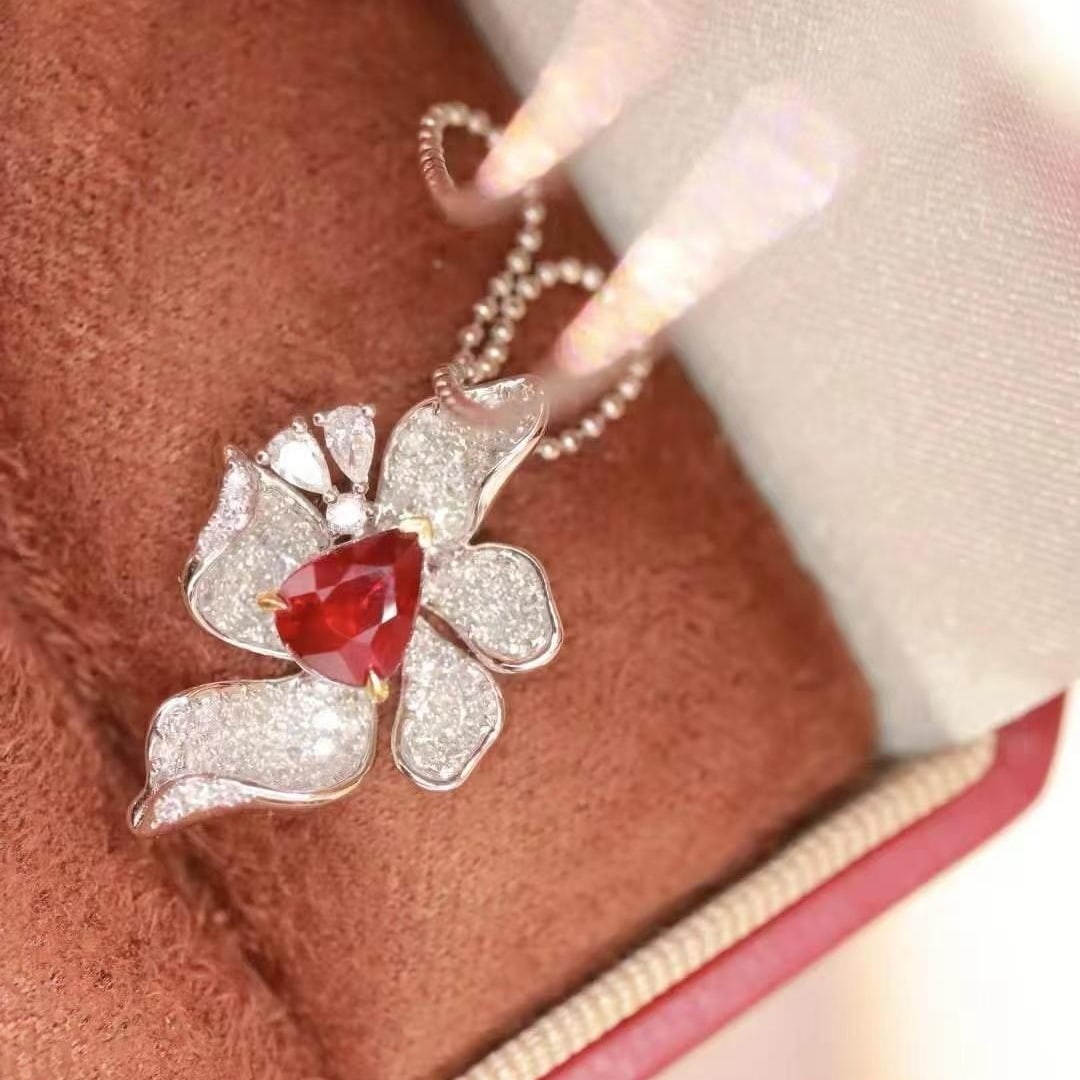 14k Gold 1.55 Ctw Natural Ruby & Diamond Pendant( Without Chain ) - 6