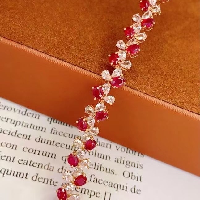 14k Gold 5.68 Ct Natural Ruby & Sapphire Bracelet - 2