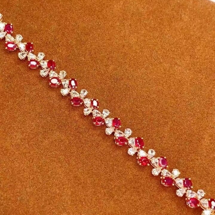 14k Gold 5.68 Ct Natural Ruby & Sapphire Bracelet - 4