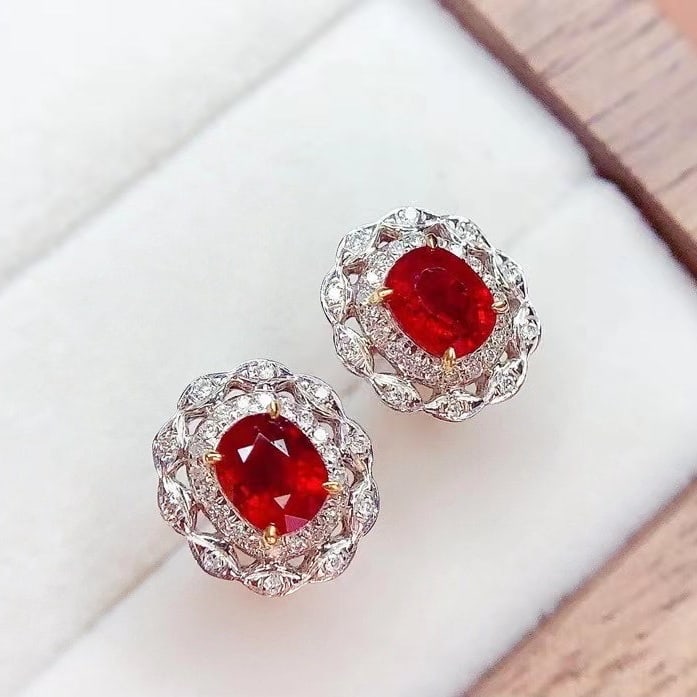 14k Gold 1.52 Ct Natural Ruby & Diamond Earrings - 3