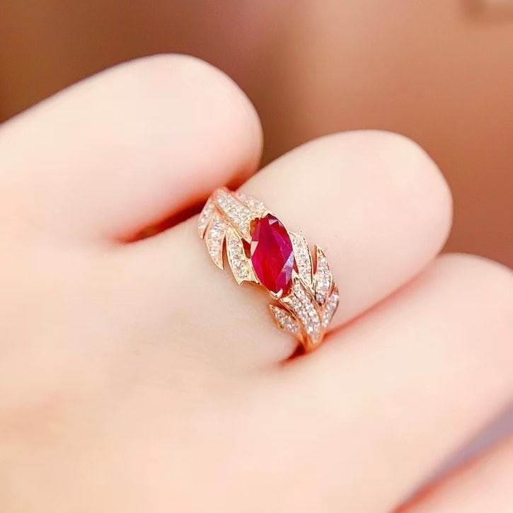 14k Gold 0.85 Ct Natural Ruby & Diamond Ring - 2