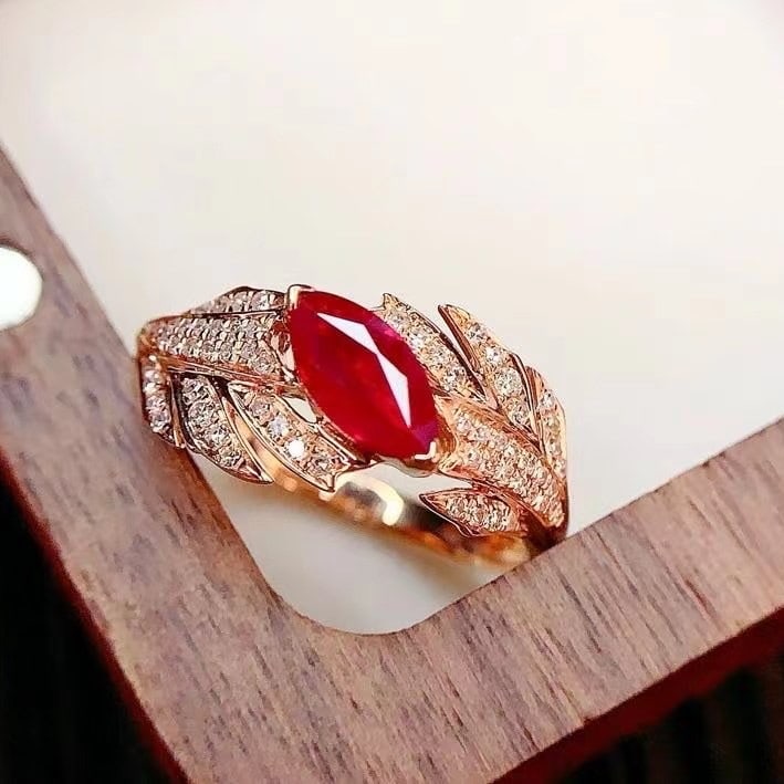 14k Gold 0.85 Ct Natural Ruby & Diamond Ring - 3