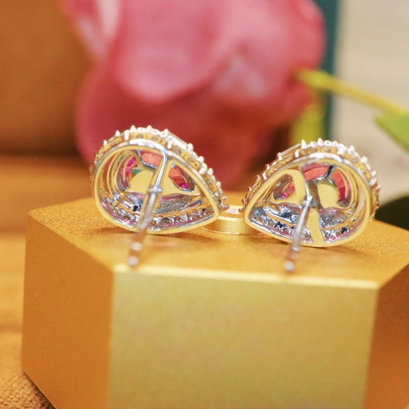 14k Gold 1.94 Ctw Natural Padparadscha Sapphire & Diamond Earrings - 4