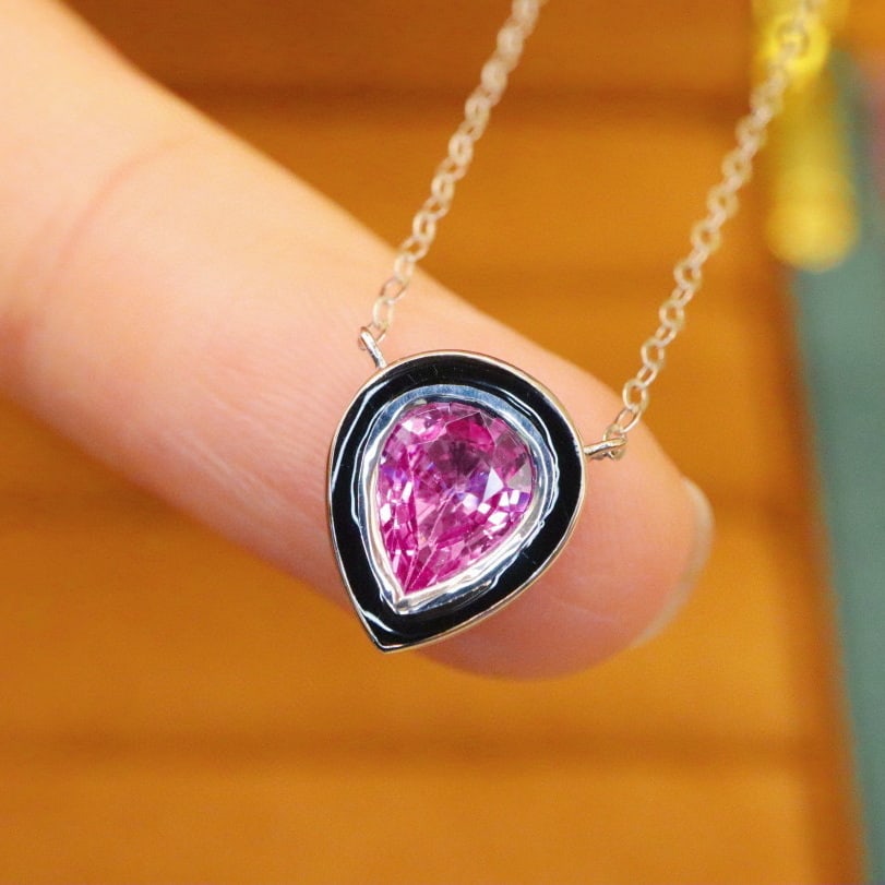 14k Gold 0.83 Ct Natural Padparadscha Sapphire Necklace - 2