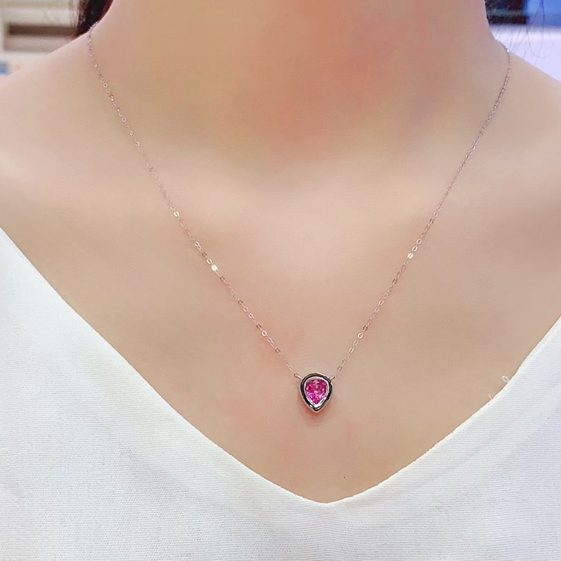 14k Gold 0.83 Ct Natural Padparadscha Sapphire Necklace - 5