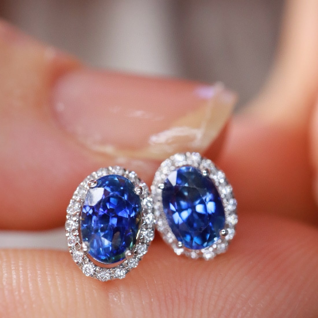 14k Gold 1.73 Ctw Natural Sapphire & Diamond Earrings - 2