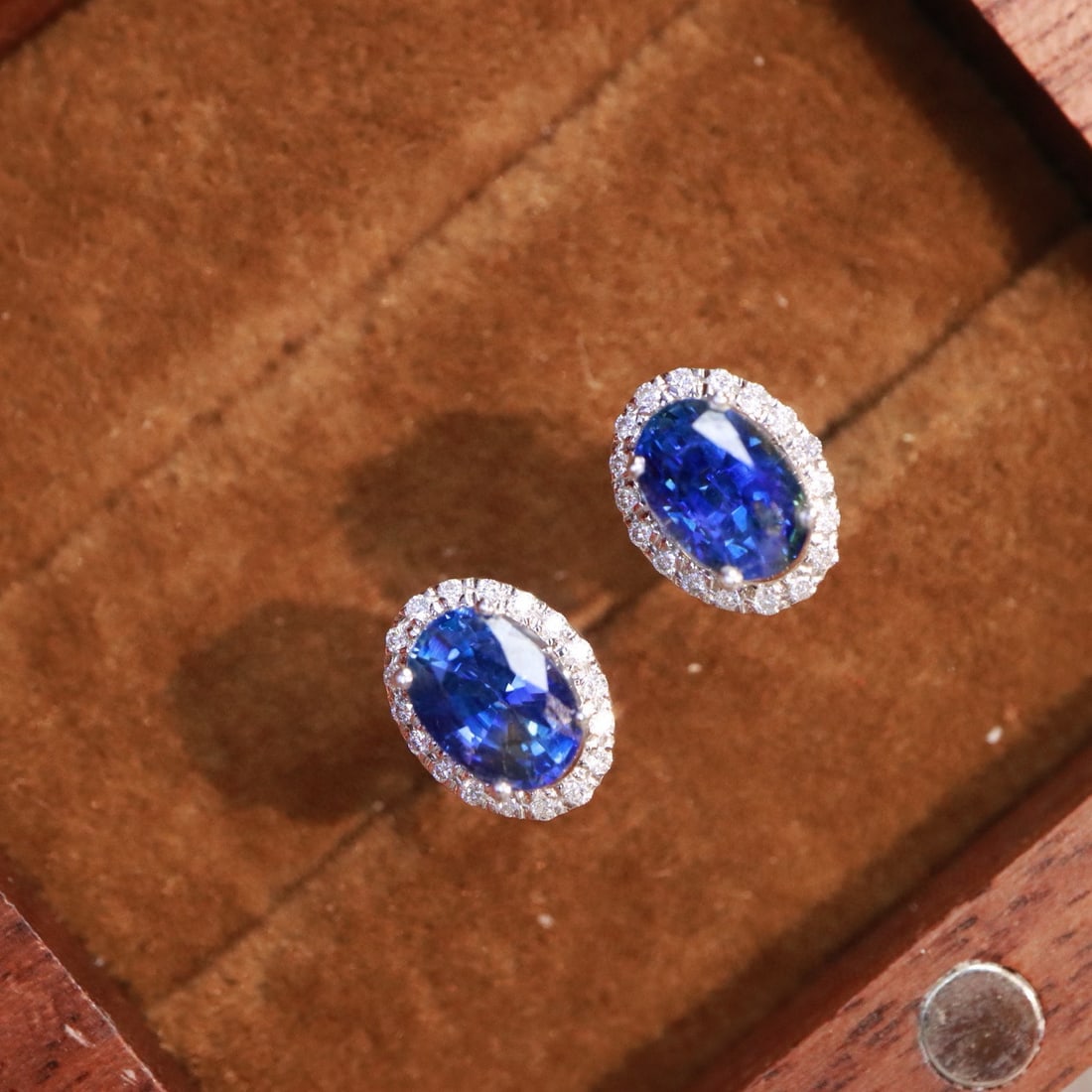 14k Gold 1.73 Ctw Natural Sapphire & Diamond Earrings - 5