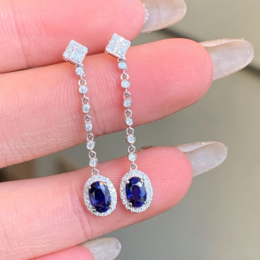 14k Gold 1.53 Ctw Natural Sapphire & Diamond Earrings - 3