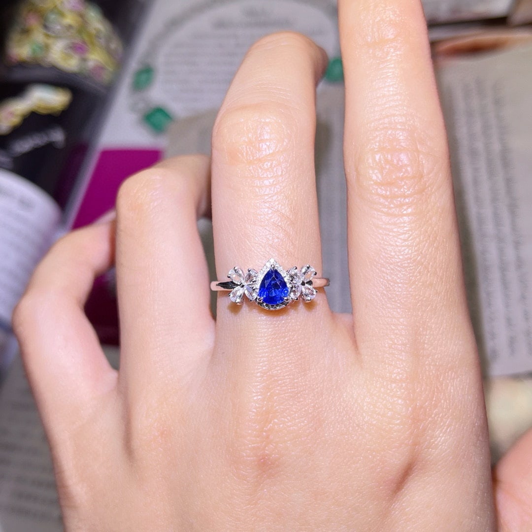 14k Gold 0.54 Ctw Natural Sapphire & Diamond Ring - 4