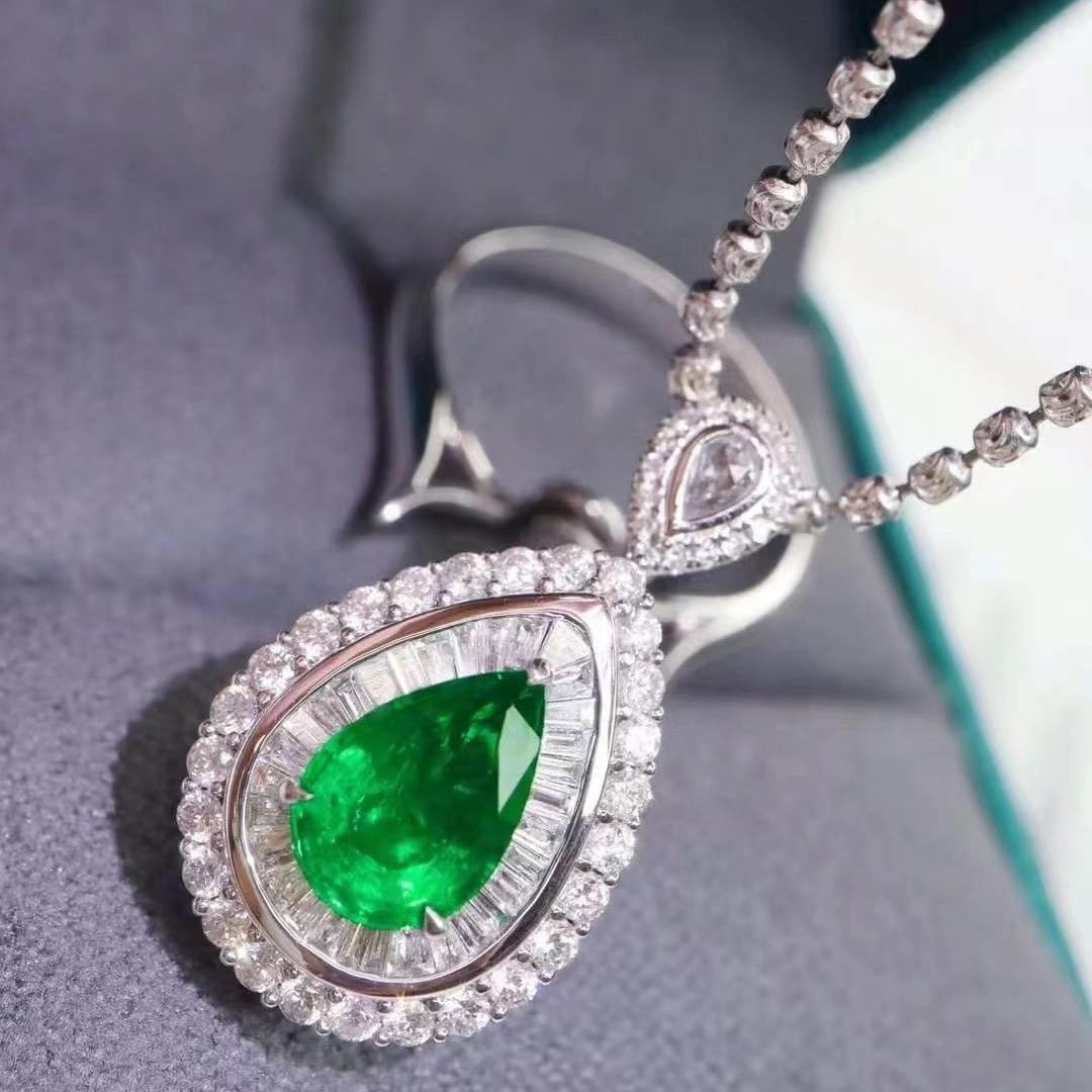 14k Gold 2.62 Ctw Vivid Green Natural Emerald & Diamond Ring/pendant( Without Chain ) - 2