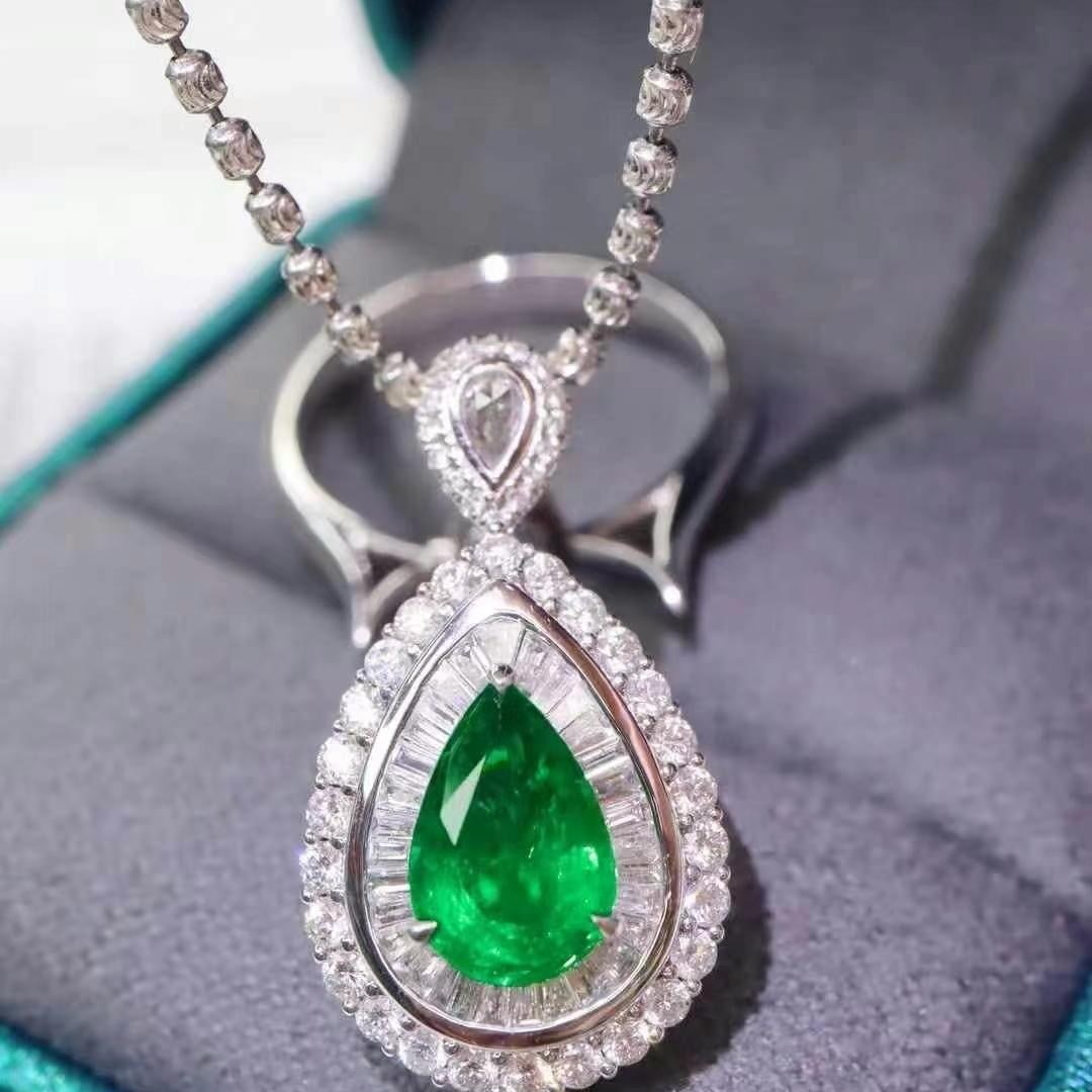14k Gold 2.62 Ctw Vivid Green Natural Emerald & Diamond Ring/pendant( Without Chain ) - 3