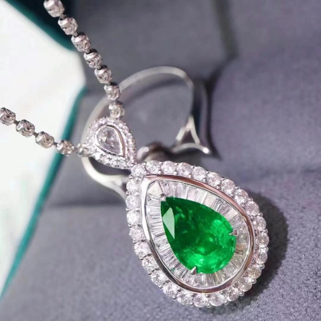14k Gold 2.62 Ctw Vivid Green Natural Emerald & Diamond Ring/pendant( Without Chain ) - 8