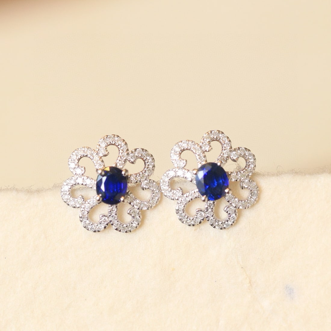 14k Gold 1.29 Ctw Natural Sapphire & Diamond Earrings - 2
