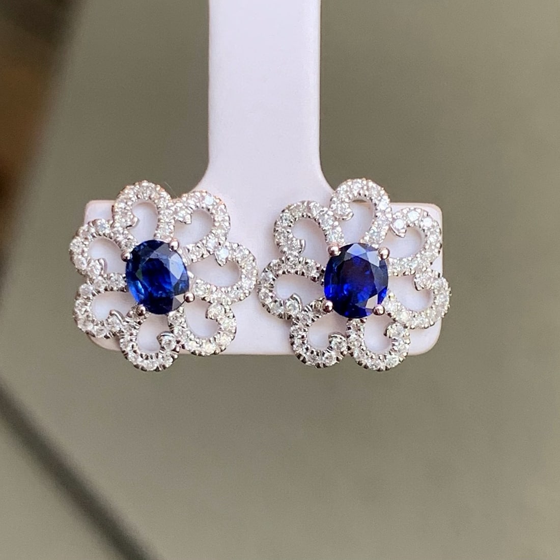 14k Gold 1.29 Ctw Natural Sapphire & Diamond Earrings - 3