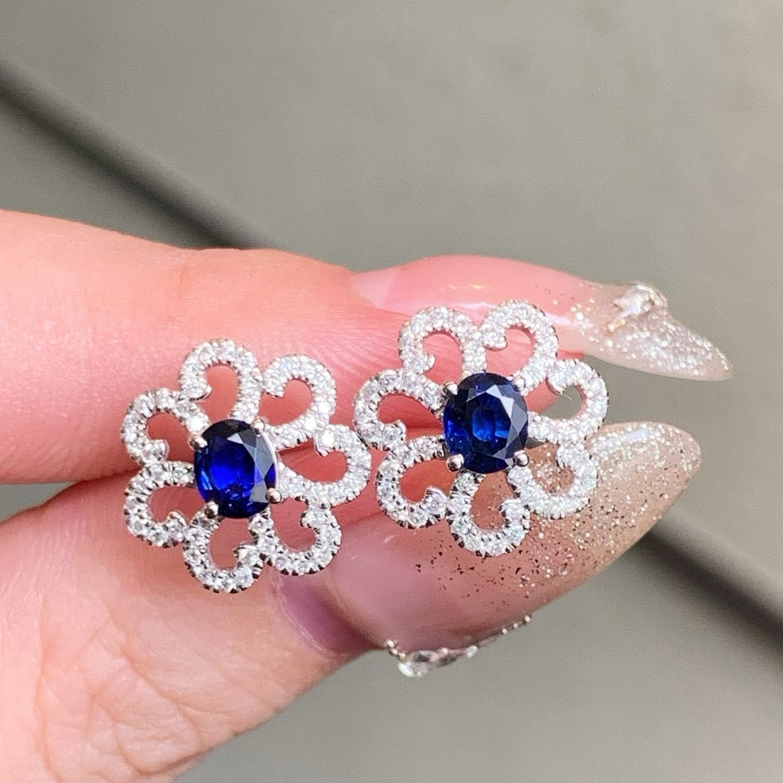 14k Gold 1.29 Ctw Natural Sapphire & Diamond Earrings - 4