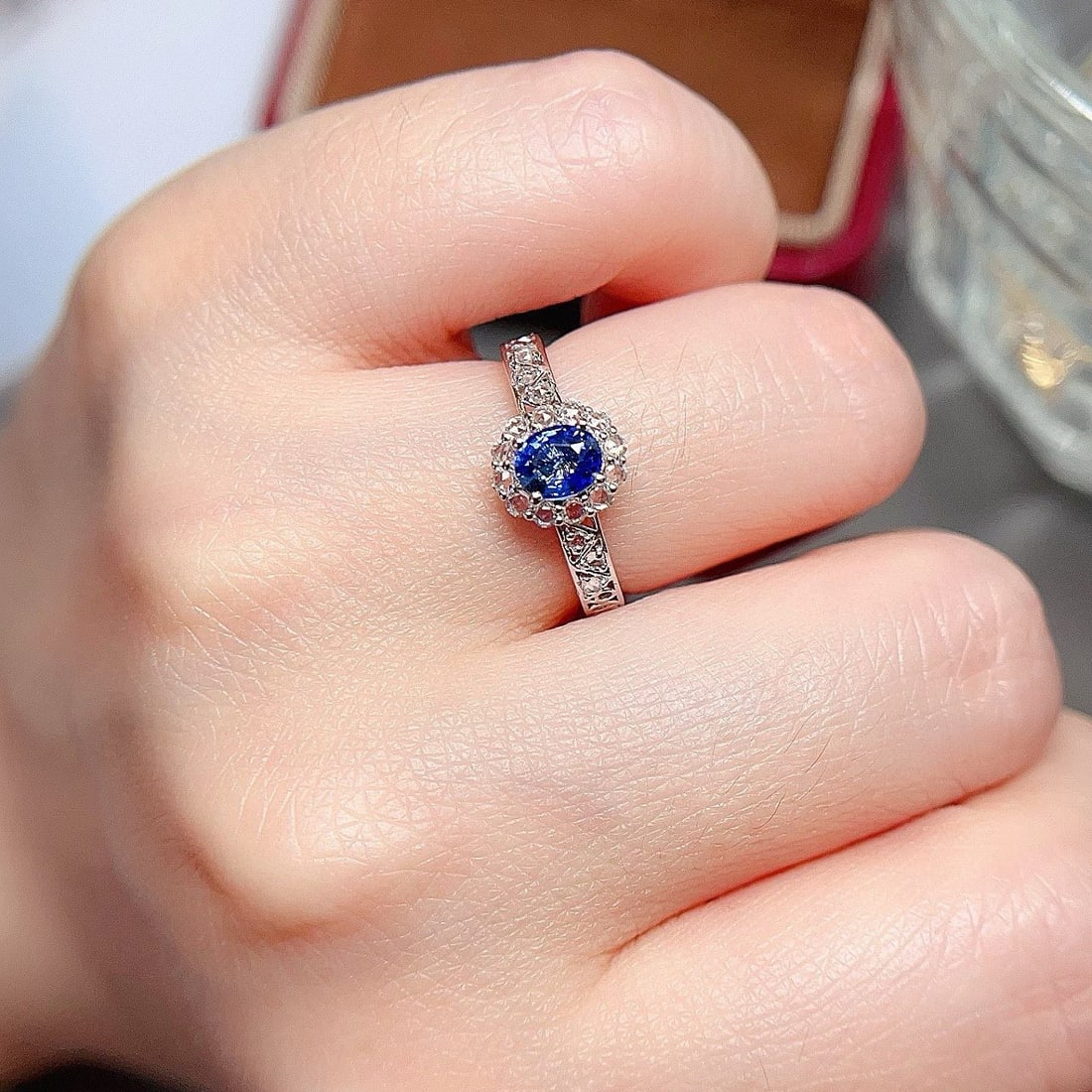 14k Gold 0.5 Ct Natural Sapphire & Sapphire Ring - 5