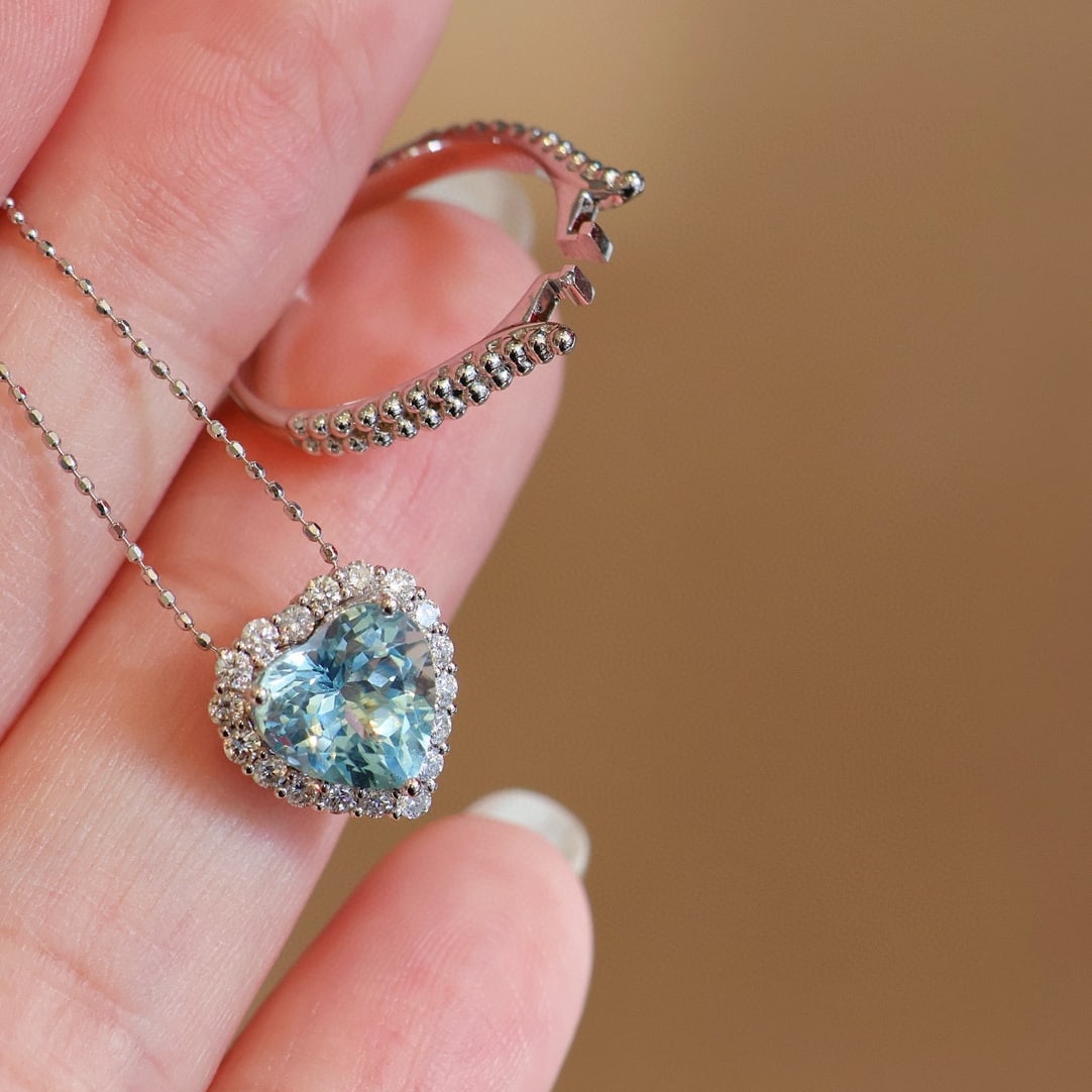 14k Gold 3.21 Ctw Natural Aquamarine & Diamond Ring/pendant( Without Chain ): Ref:230982428 / / gold content:14k gold / / ring size:7. 25us / / / / main gemstone:aquamarine / / shape:heart / / carat weight:2. 82ct / / color:santa maria color / / treatment:natural / / / /