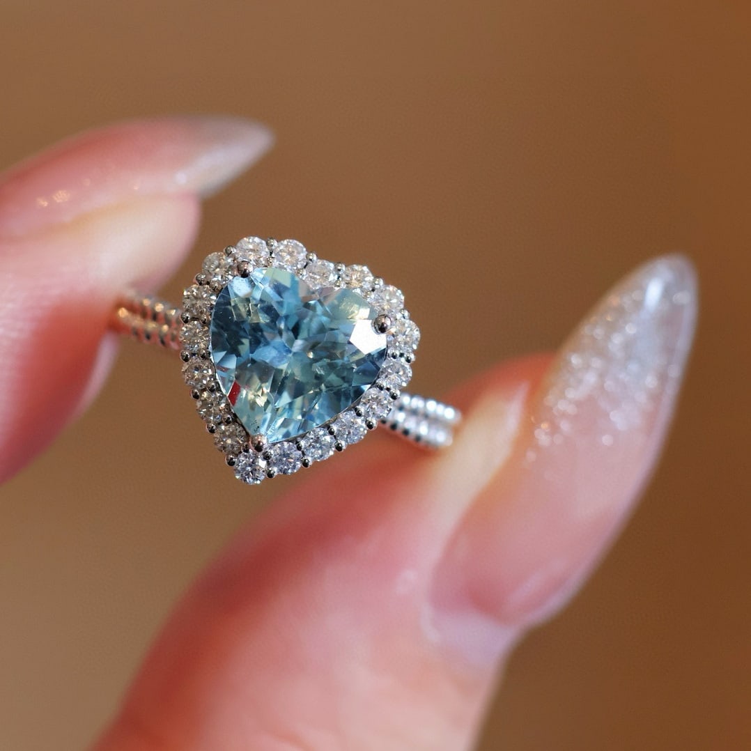 14k Gold 3.21 Ctw Natural Aquamarine & Diamond Ring/pendant( Without Chain ) - 2