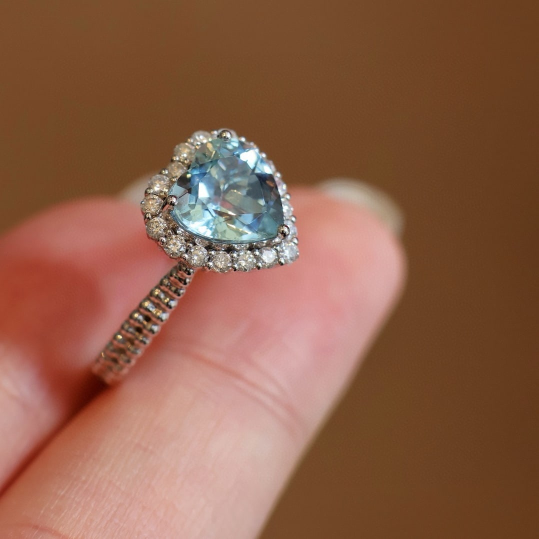 14k Gold 3.21 Ctw Natural Aquamarine & Diamond Ring/pendant( Without Chain ) - 3