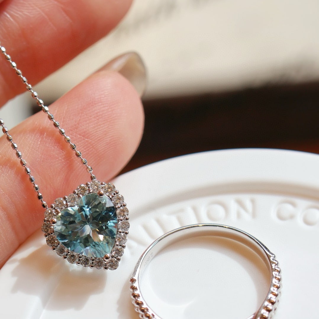 14k Gold 3.21 Ctw Natural Aquamarine & Diamond Ring/pendant( Without Chain ) - 5