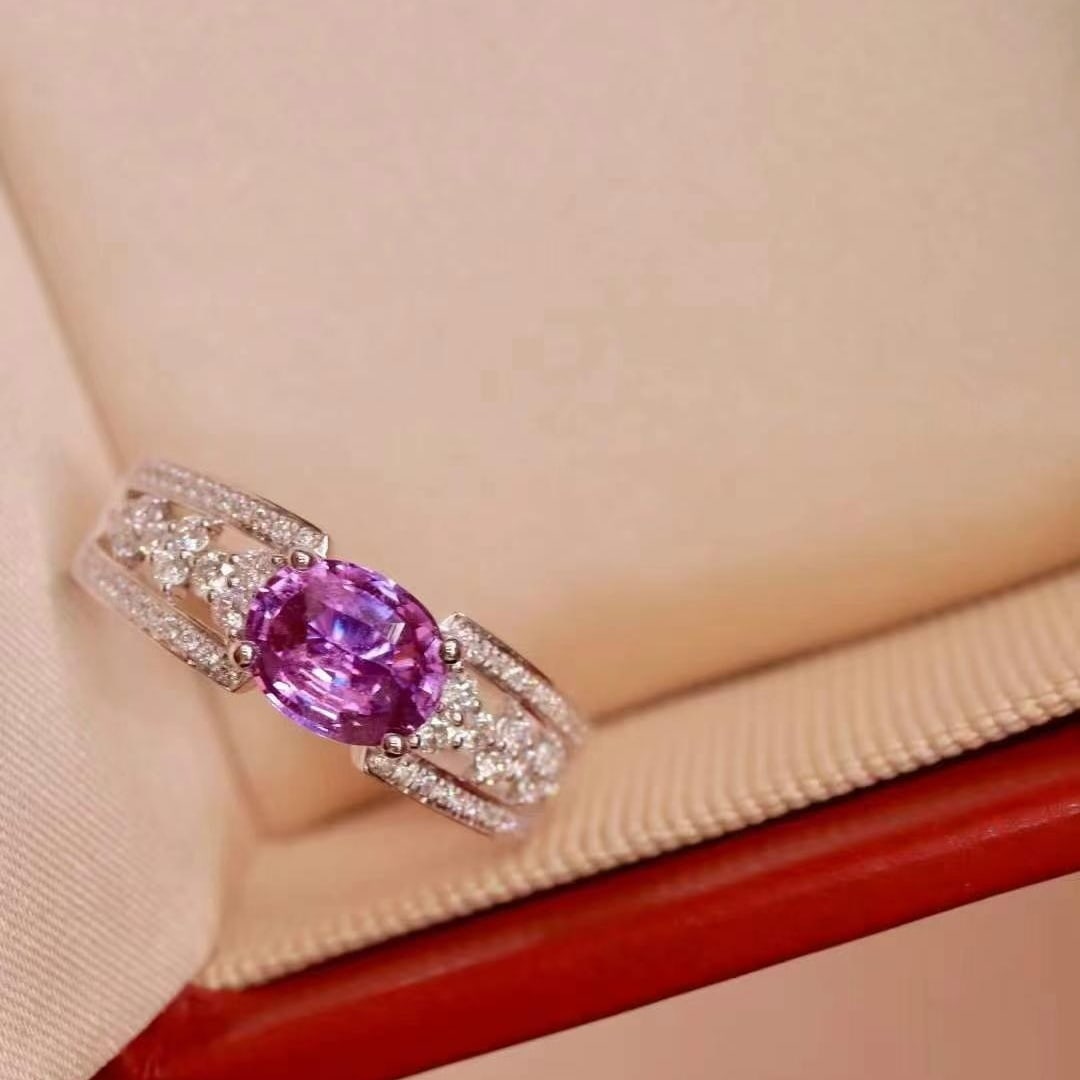 14k Gold 1.52 Ctw Natural Sapphire & Diamond Ring: Ref:230982431 / / gold content:14k gold / / ring size:7. 25us / / / / main gemstone:sapphire / / shape:oval / / carat weight:1. 19ct / / color:purple / / treatment:natural / / / / adjacent gemstone 2