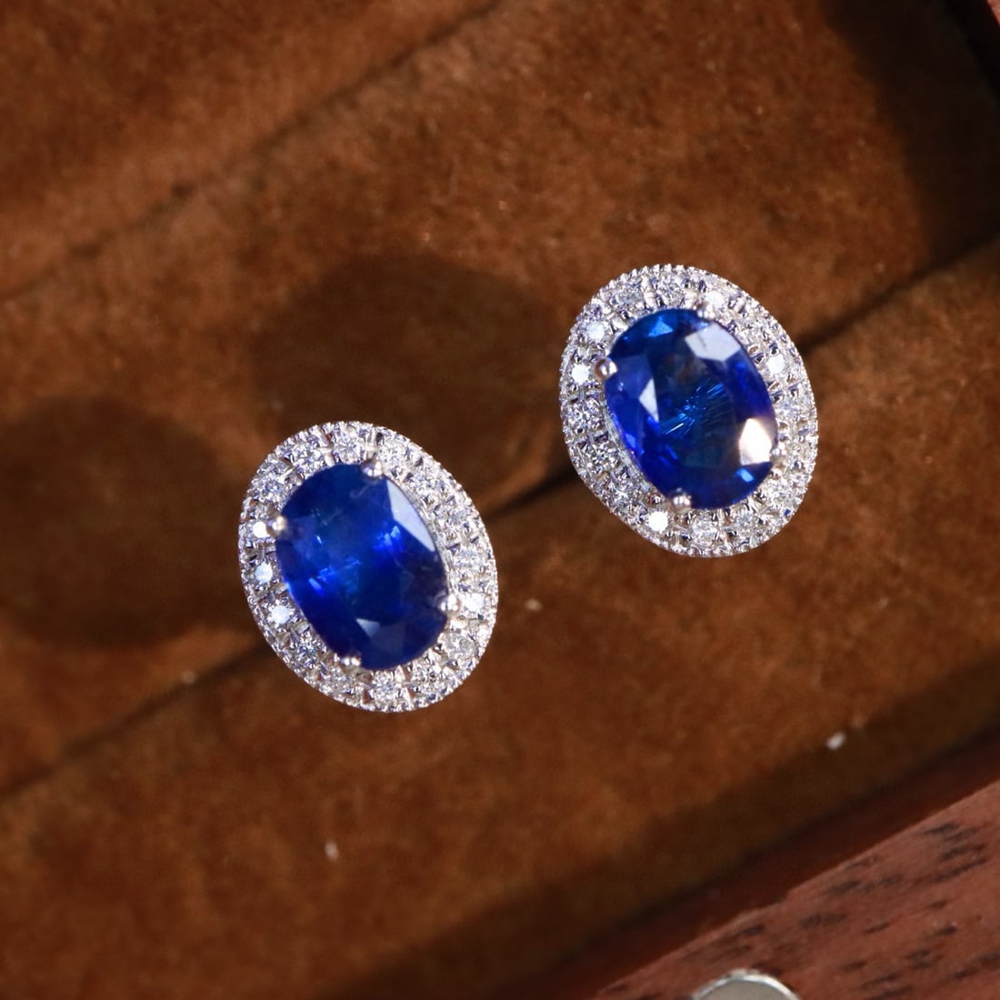 14k Gold 1.20 Ctw Natural Sapphire & Diamond Earrings - 2
