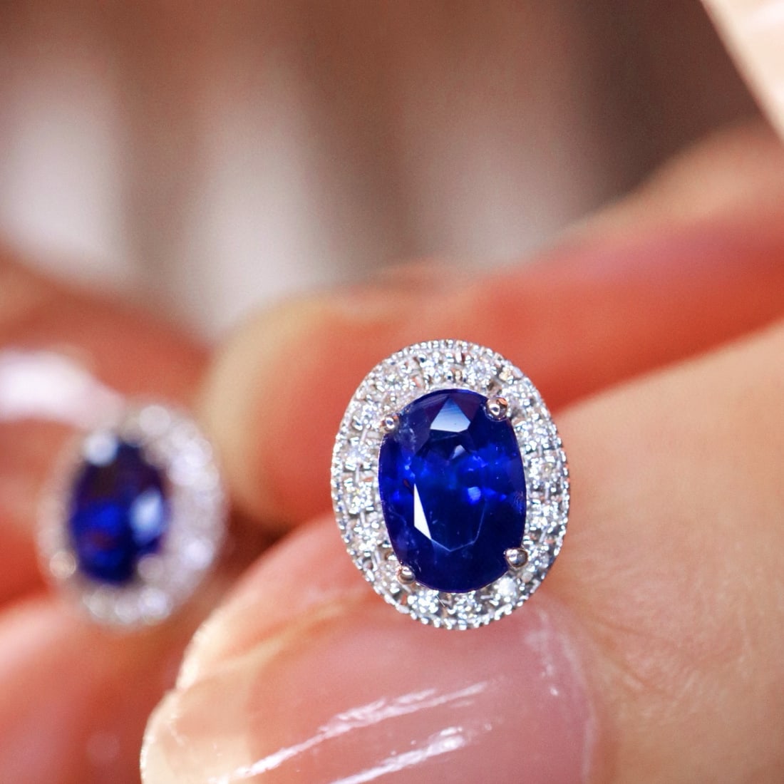 14k Gold 1.20 Ctw Natural Sapphire & Diamond Earrings - 4
