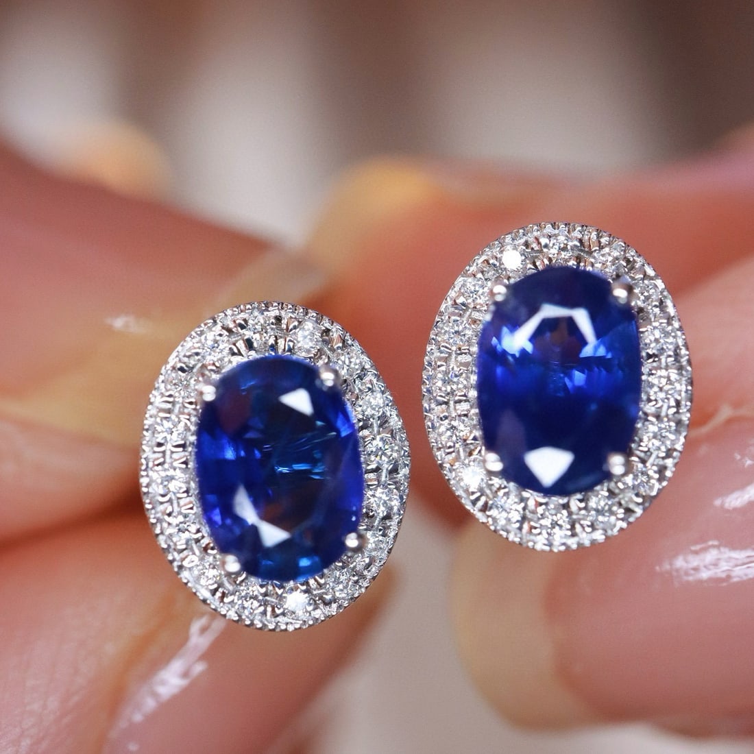 14k Gold 1.20 Ctw Natural Sapphire & Diamond Earrings - 6