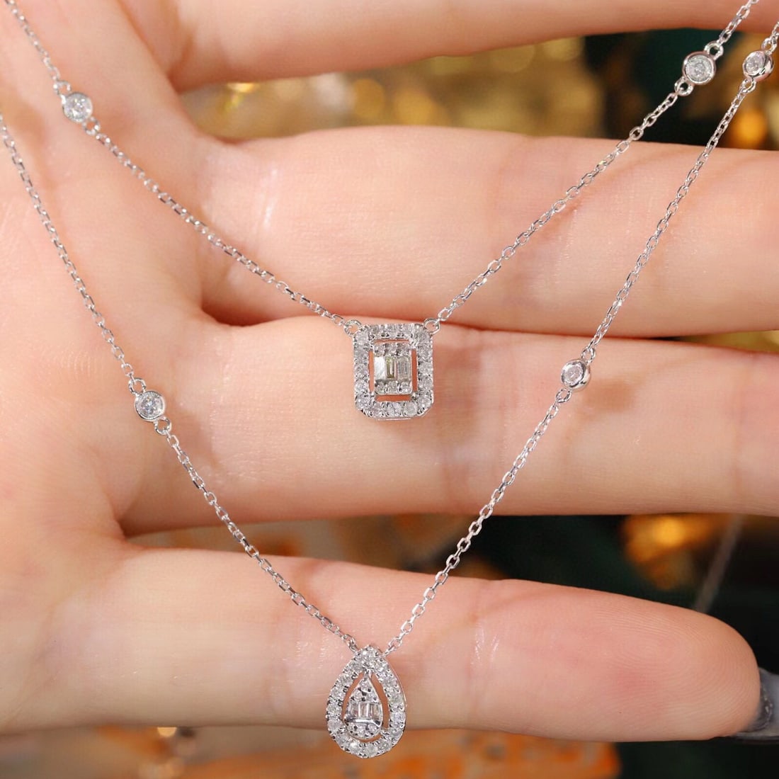 14k Gold 0.58 Ct Natural H Diamond Necklace - 5