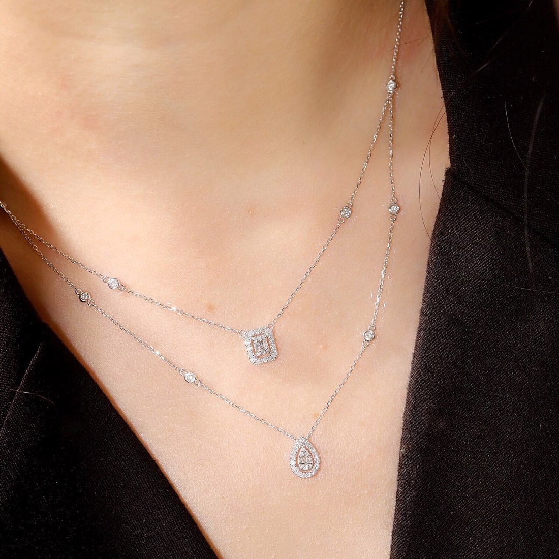 14k Gold 0.58 Ct Natural H Diamond Necklace - 7