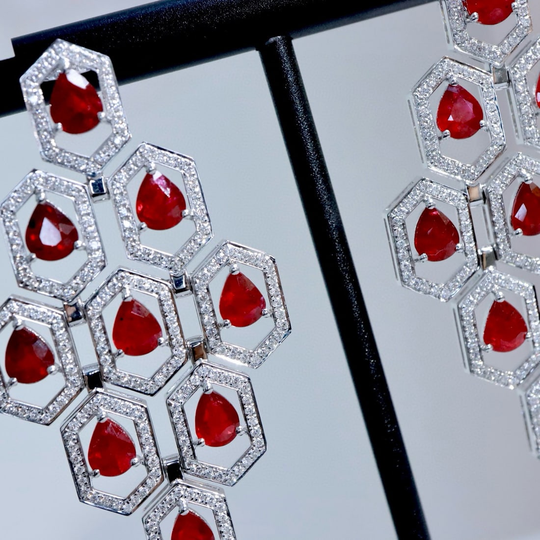14k Gold 7.97 Ctw Natural Ruby & Lab Grown Diamond Earrings - 2