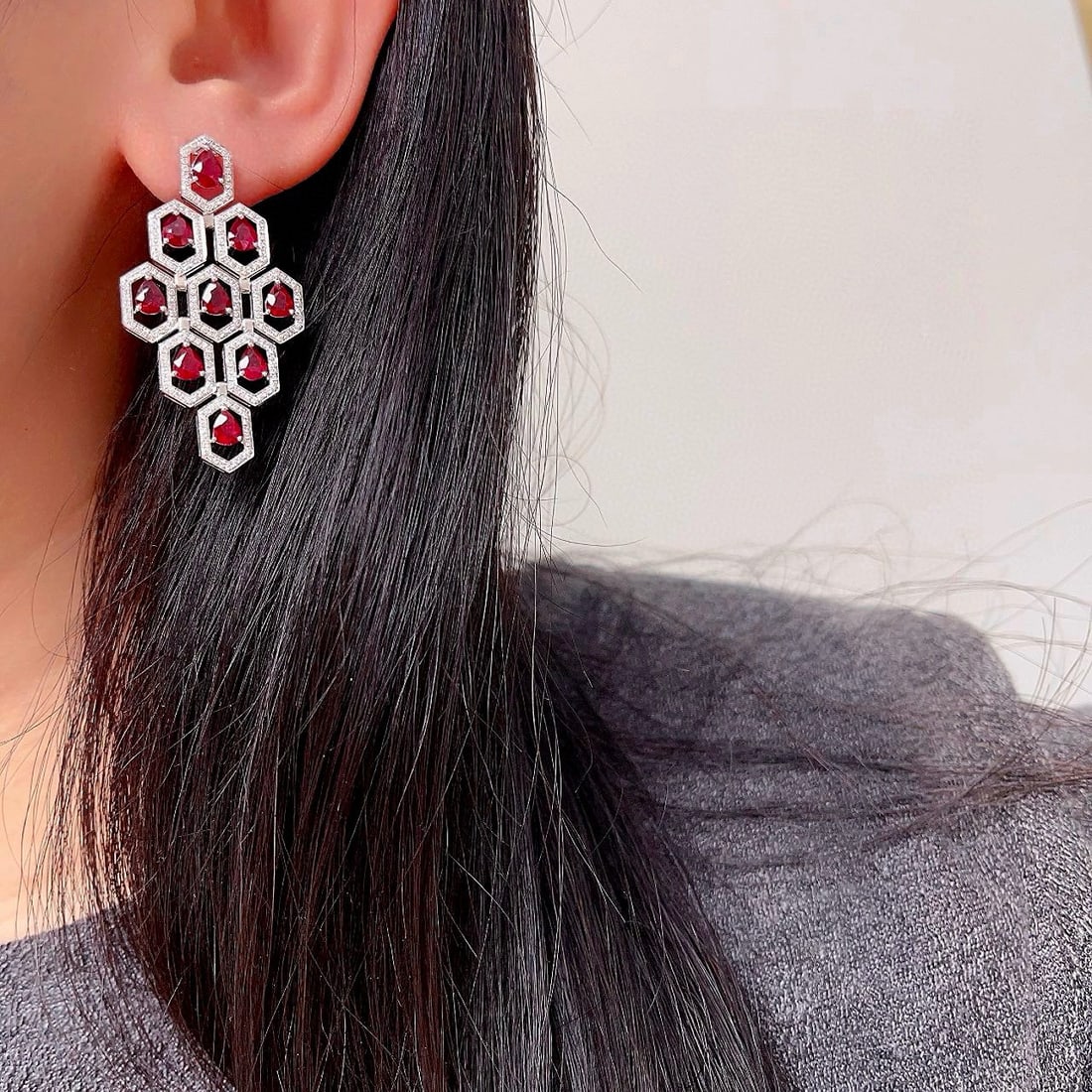 14k Gold 7.97 Ctw Natural Ruby & Lab Grown Diamond Earrings - 4