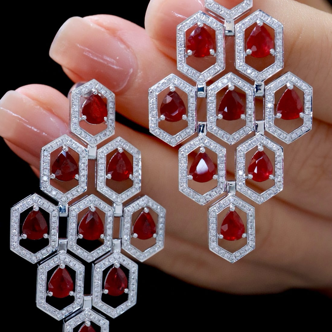 14k Gold 7.97 Ctw Natural Ruby & Lab Grown Diamond Earrings - 5