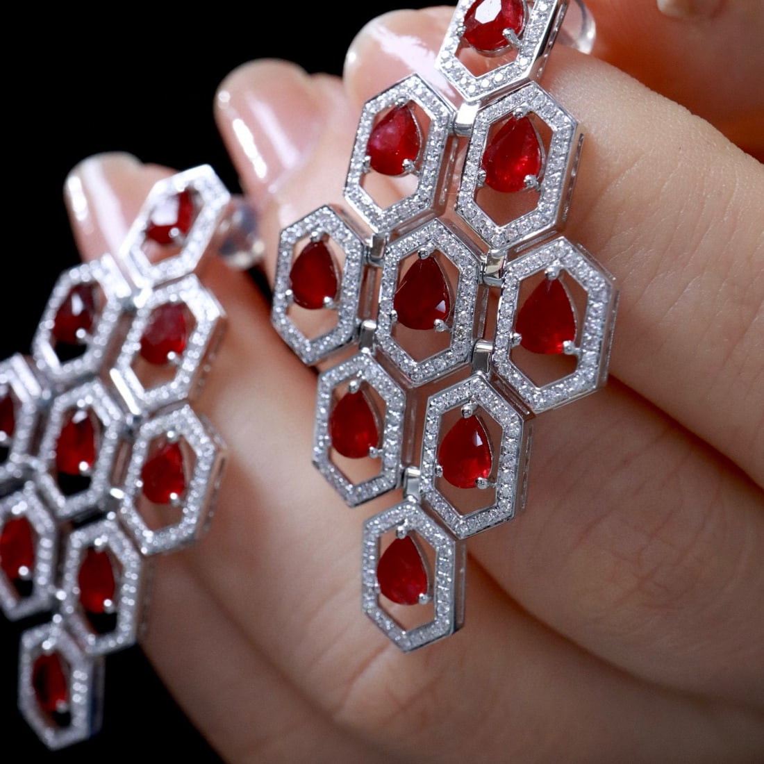 14k Gold 7.97 Ctw Natural Ruby & Lab Grown Diamond Earrings - 6