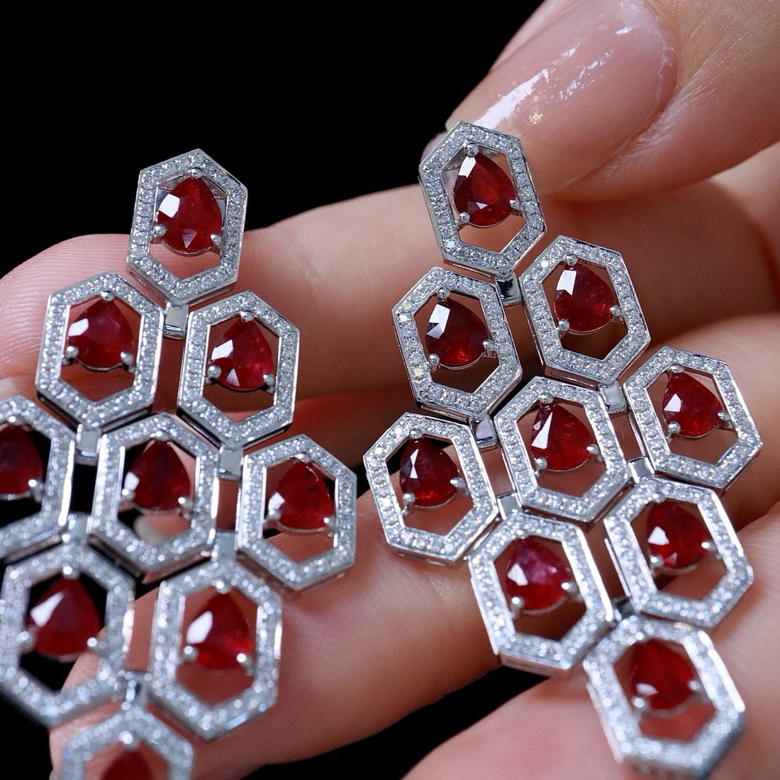14k Gold 7.97 Ctw Natural Ruby & Lab Grown Diamond Earrings - 7