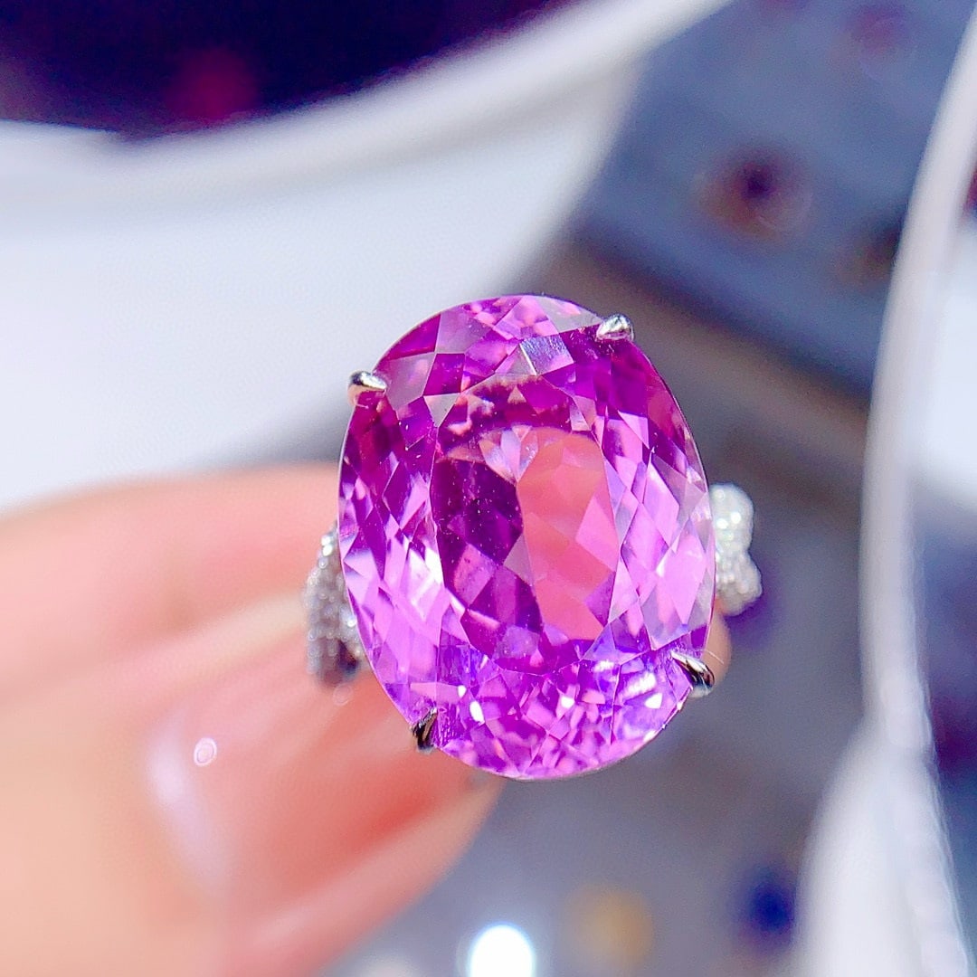 14k Gold 22.11 Ctw Natural Kunzite & Diamond Ring - 4
