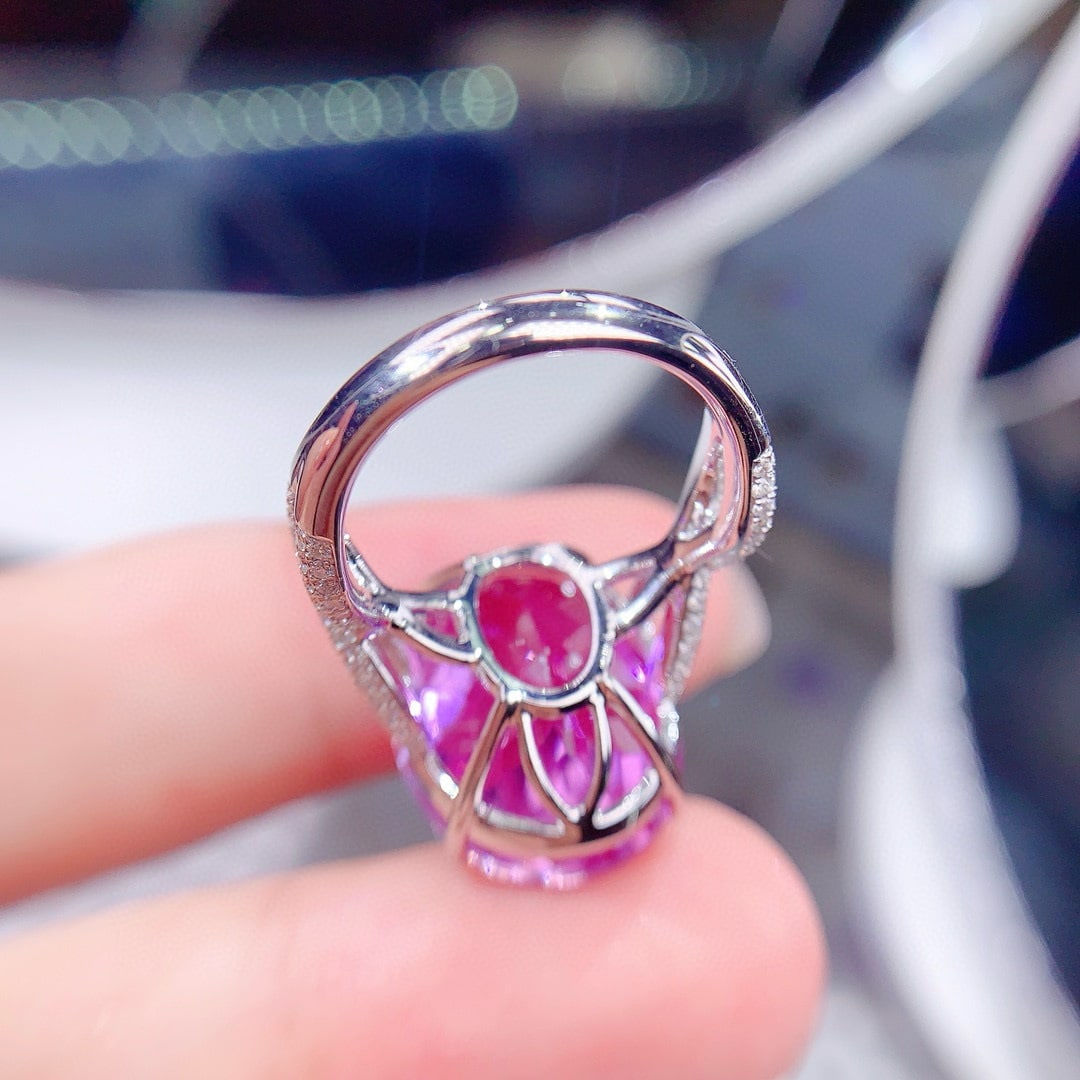 14k Gold 22.11 Ctw Natural Kunzite & Diamond Ring - 5