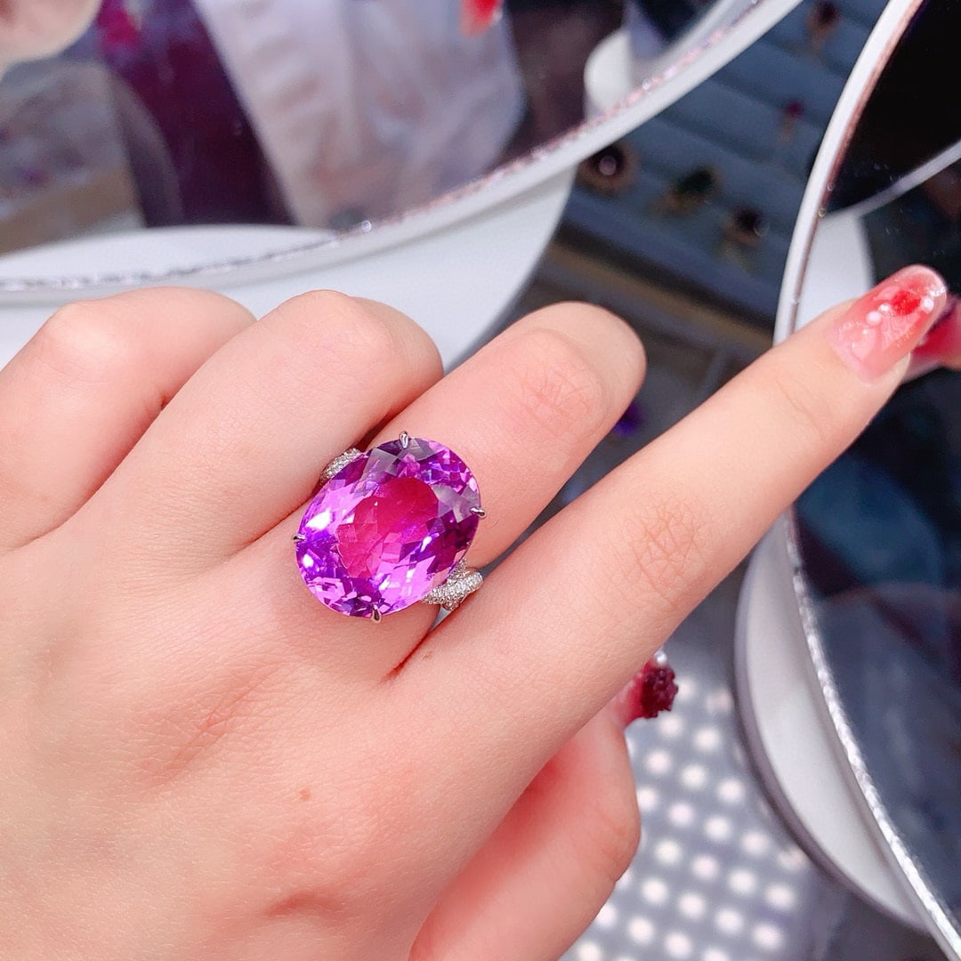 14k Gold 22.11 Ctw Natural Kunzite & Diamond Ring - 6